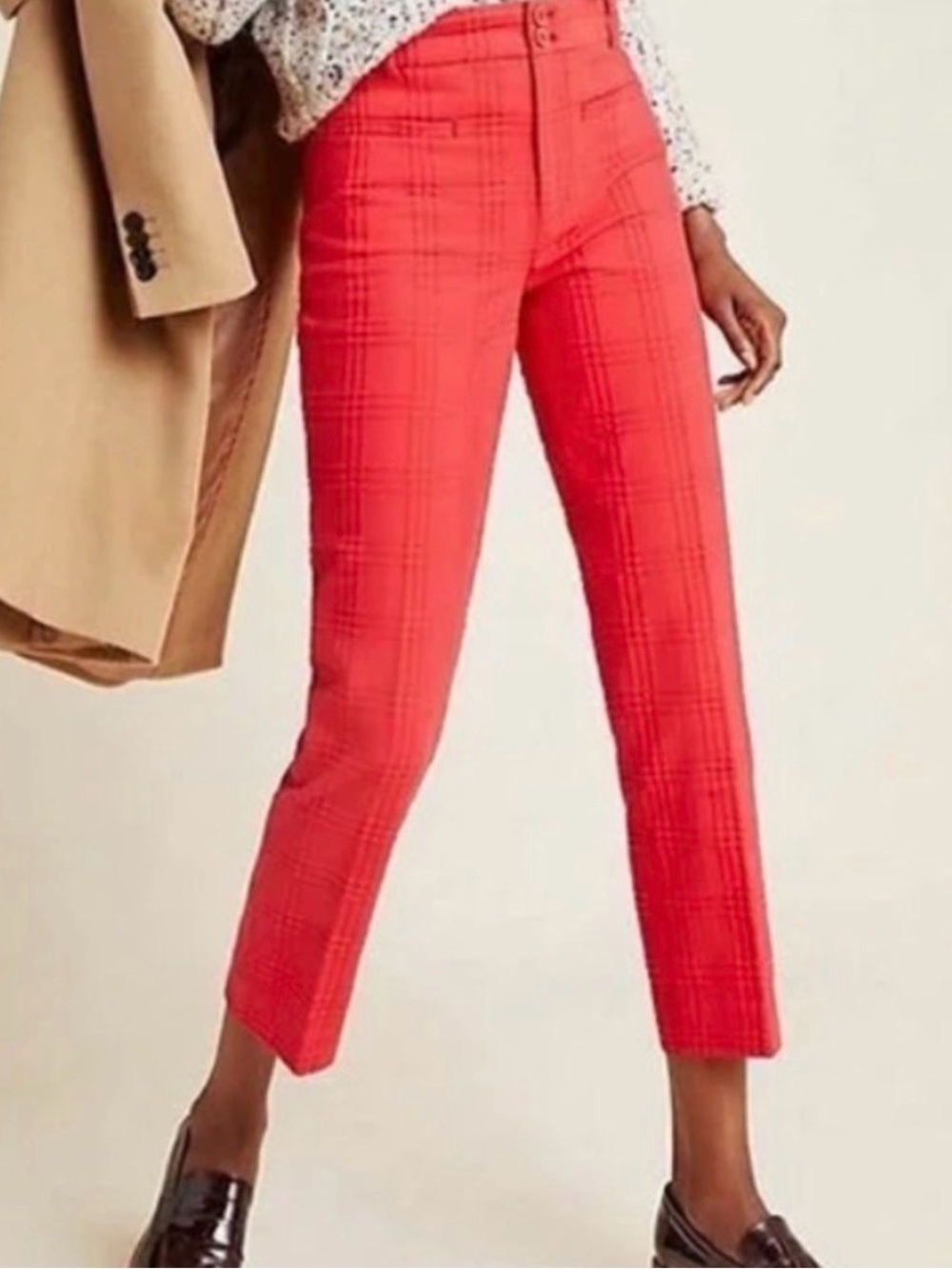Anthropologie the essential slim red jacquard trousers 8